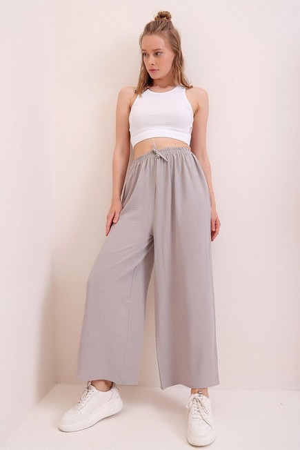 Alacati - Grey Cotton Relaxed Pants