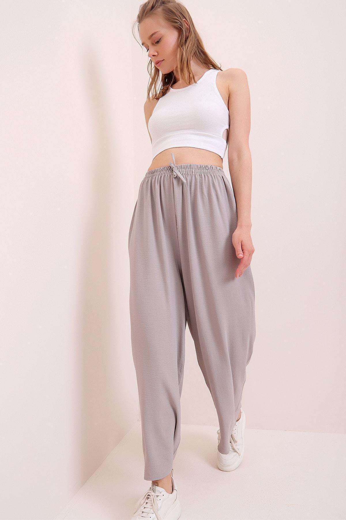 Alacati - Grey Cotton Relaxed Pants