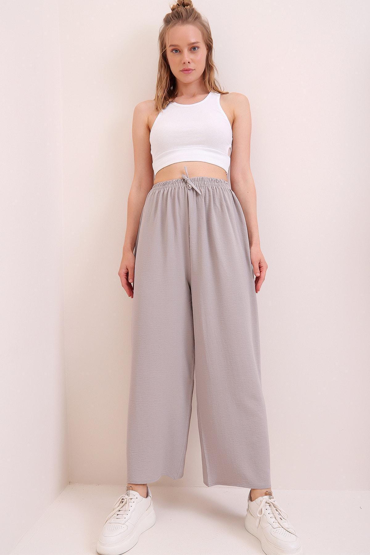 Alacati - Grey Cotton Relaxed Pants