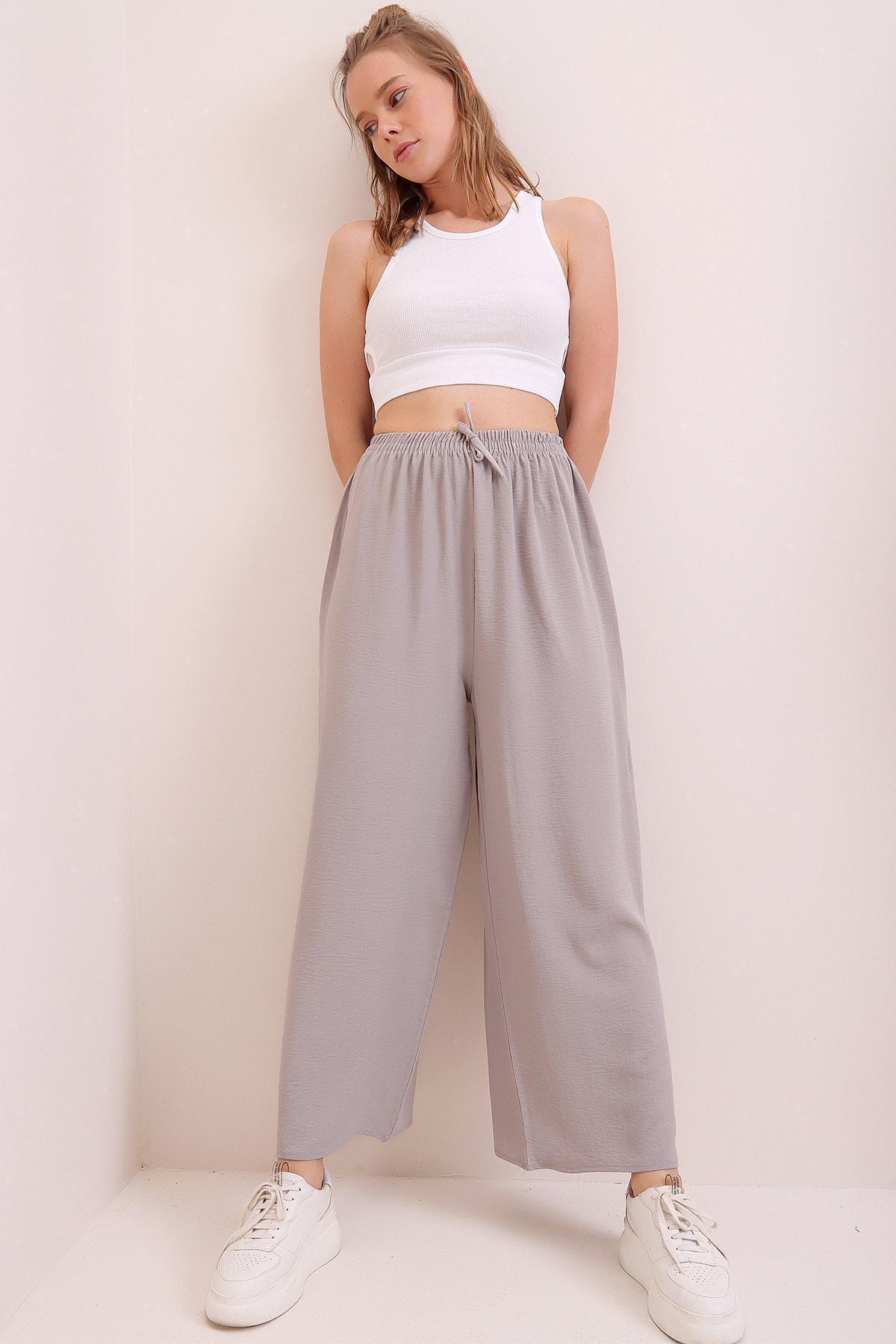 Alacati - Grey Cotton Relaxed Pants