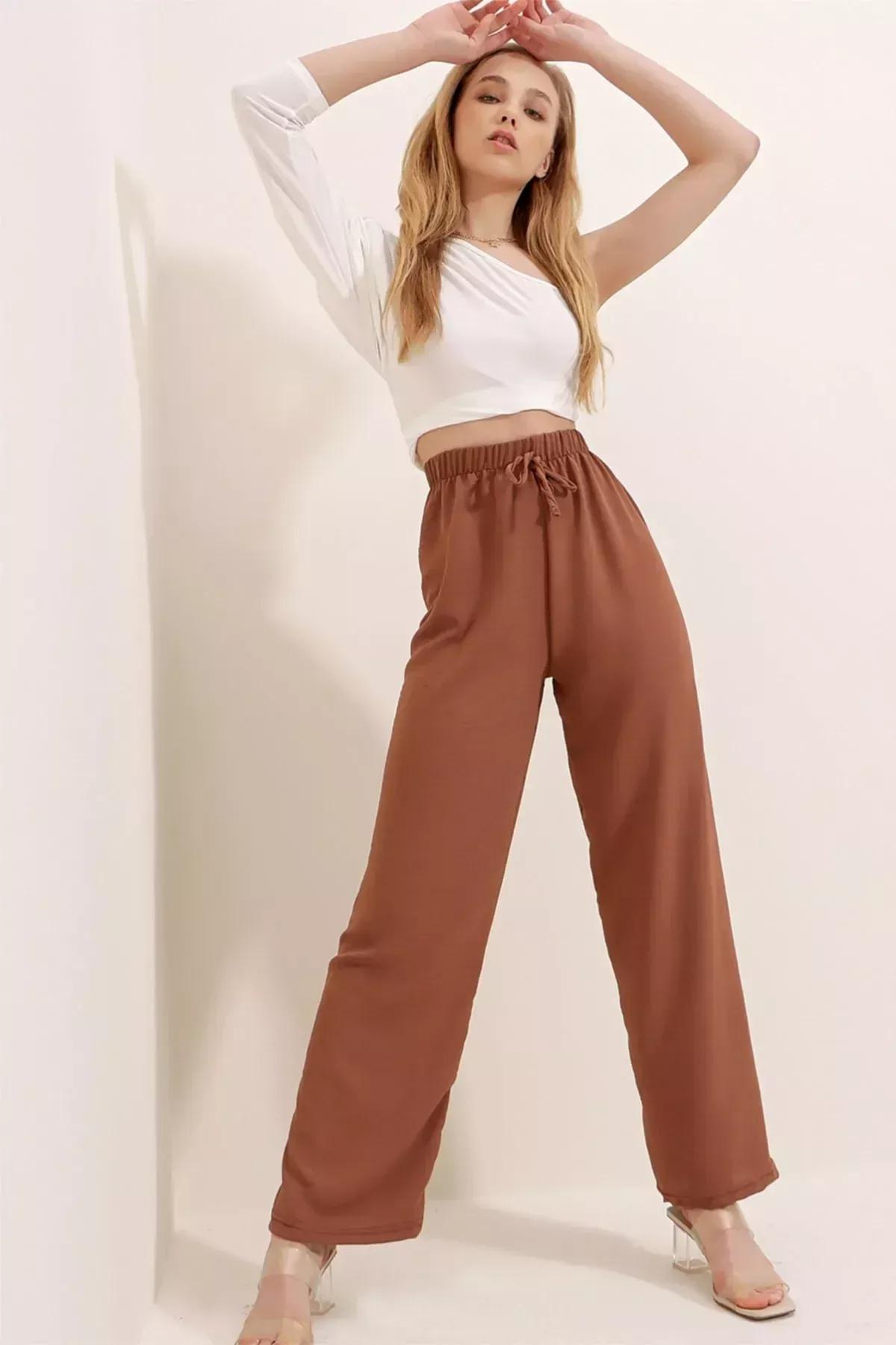 بنطال بخصر مرتفع، بني, Brown, large image number 1