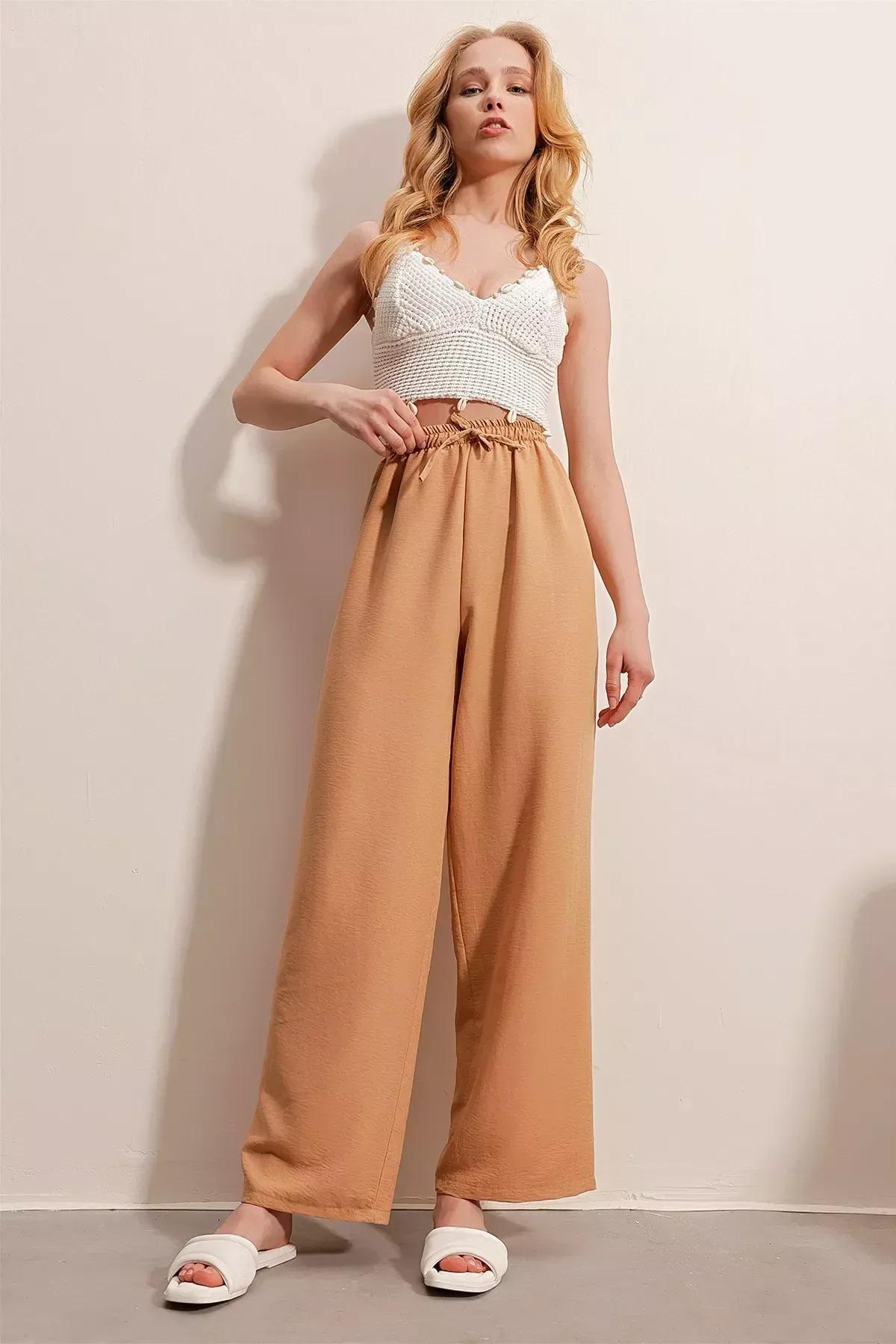 بنطال بخصر مرتفع، بني, Brown, large image number 3