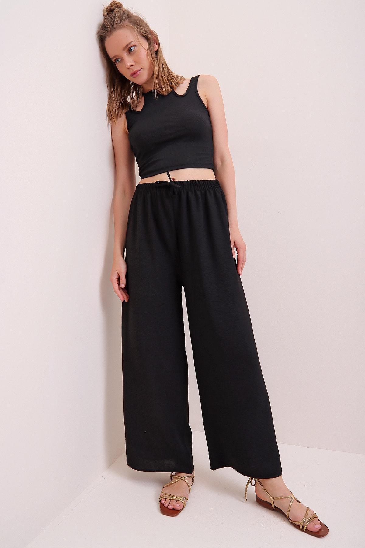 Black Cotton Relaxed Pants, , large image number 0