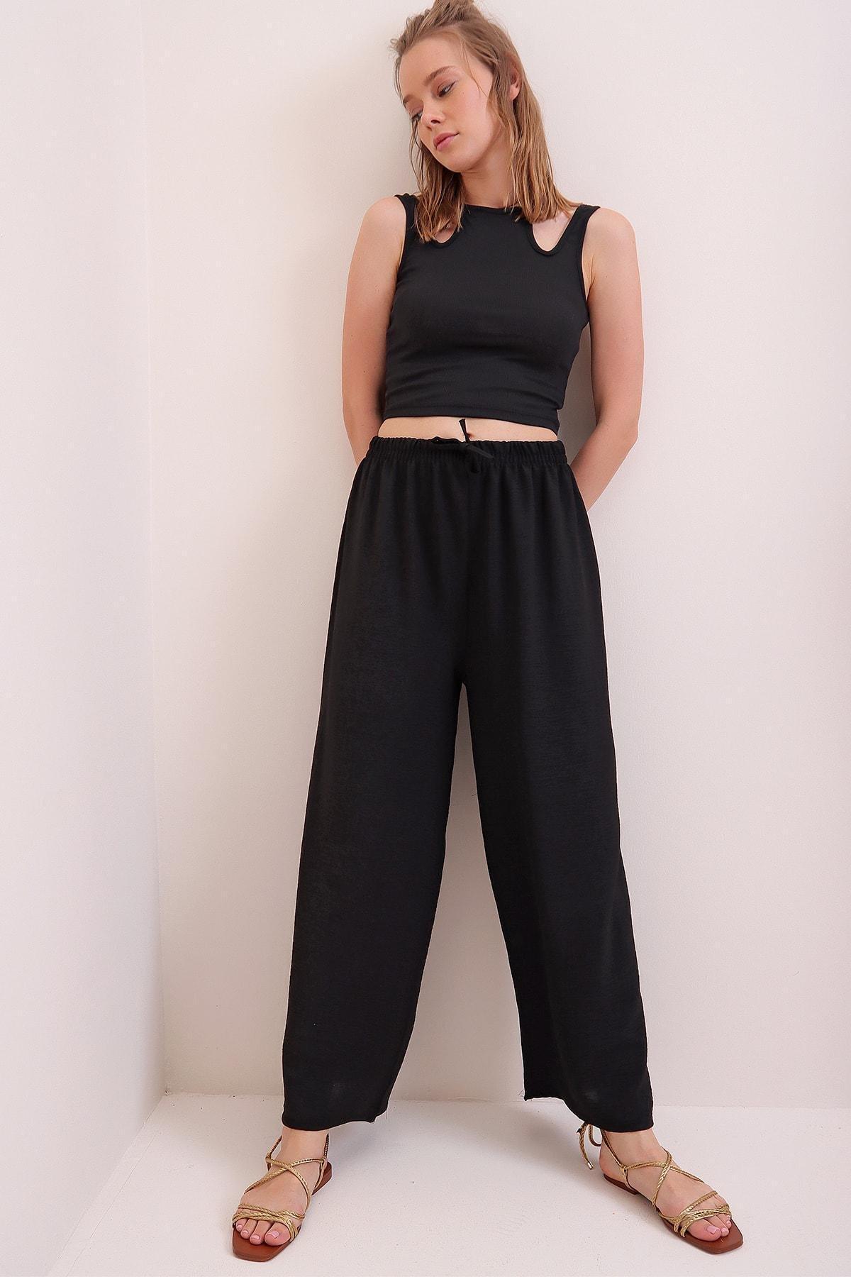 Black Cotton Relaxed Pants, , large image number 1