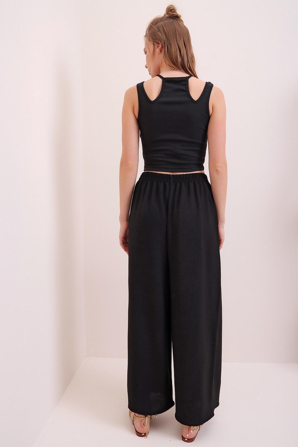 Black Cotton Relaxed Pants, , large image number 2