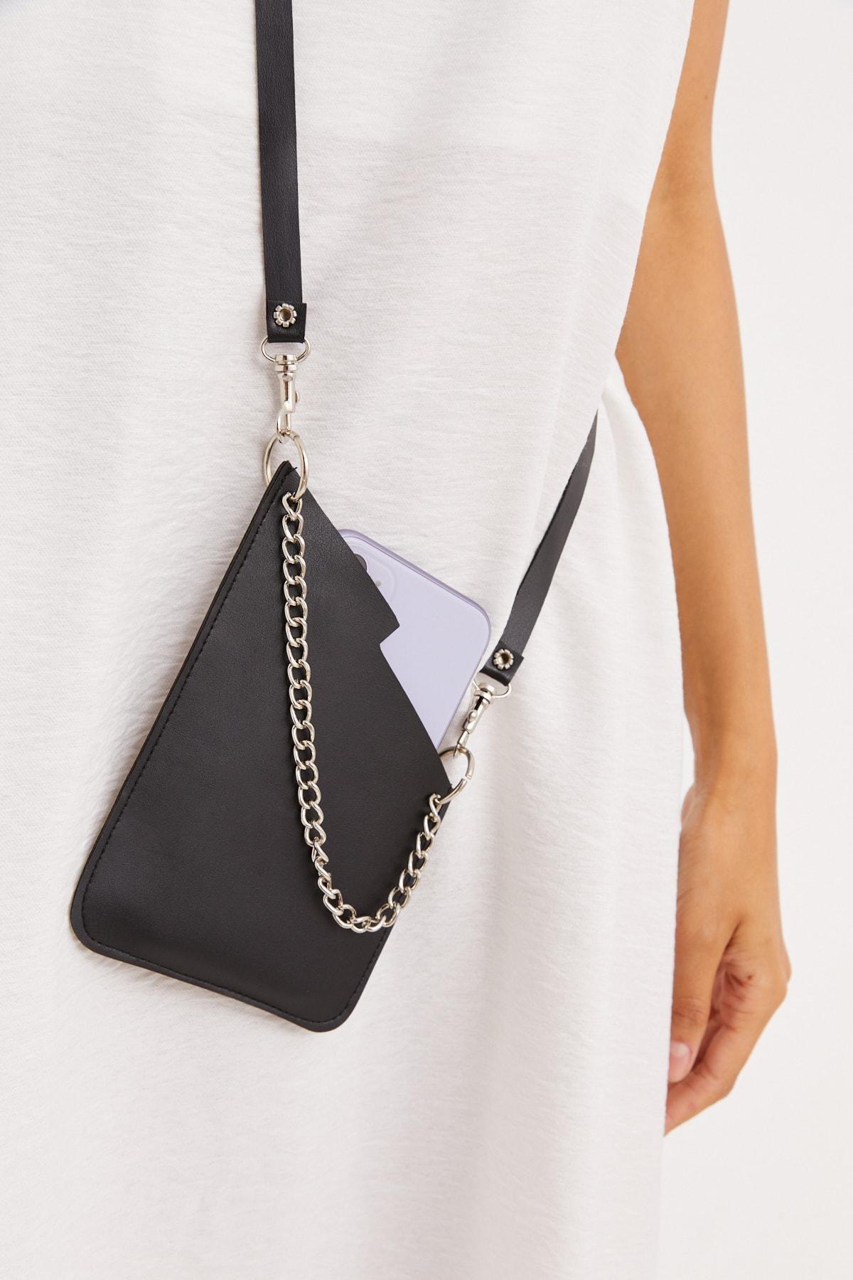Black Plain Shoulder Bag, BLACK, large image number 1