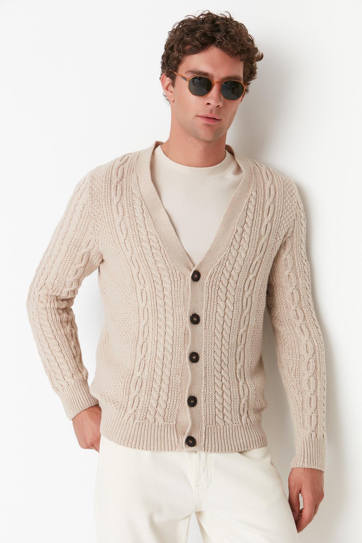 Beige V Neck Cardigan, , large image number 0