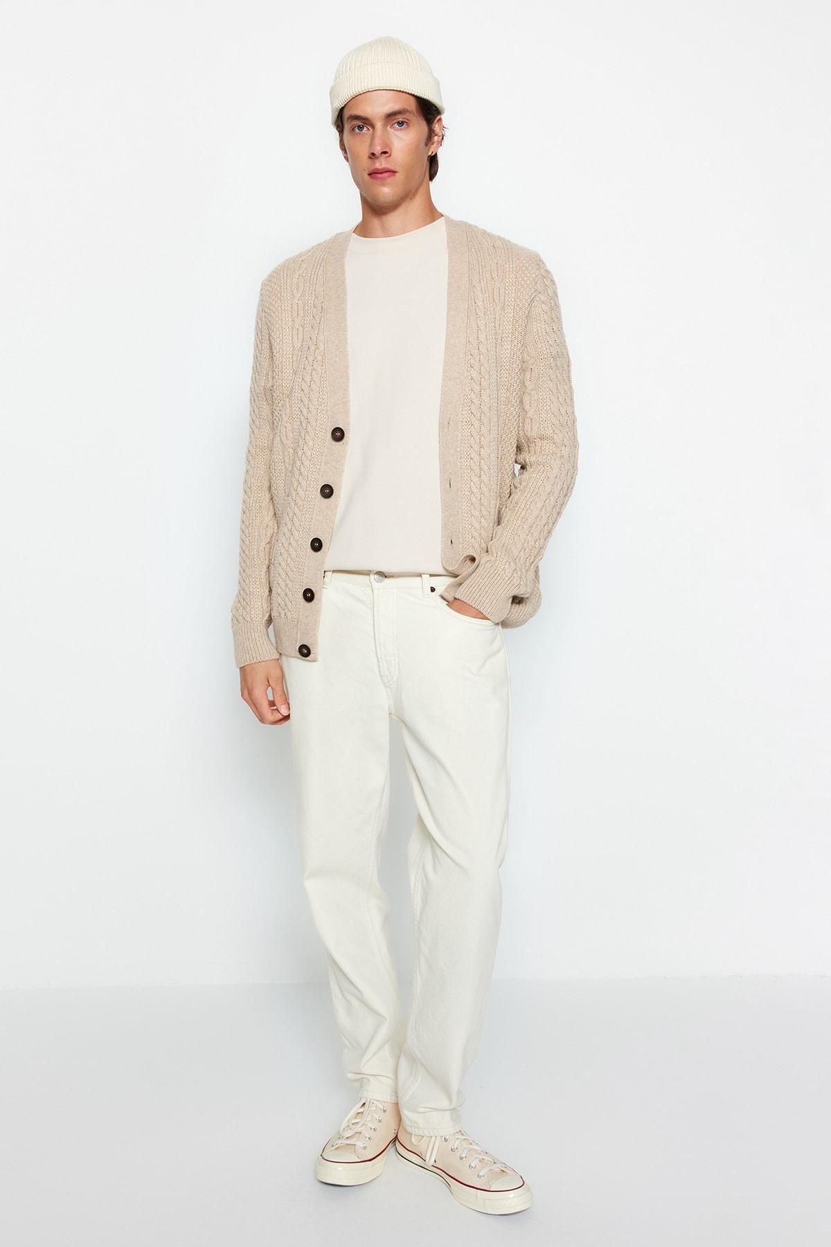 Beige V Neck Cardigan, , large image number 2