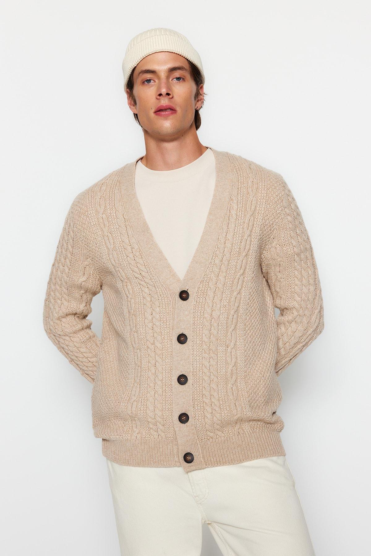 Beige V Neck Cardigan, , large image number 3