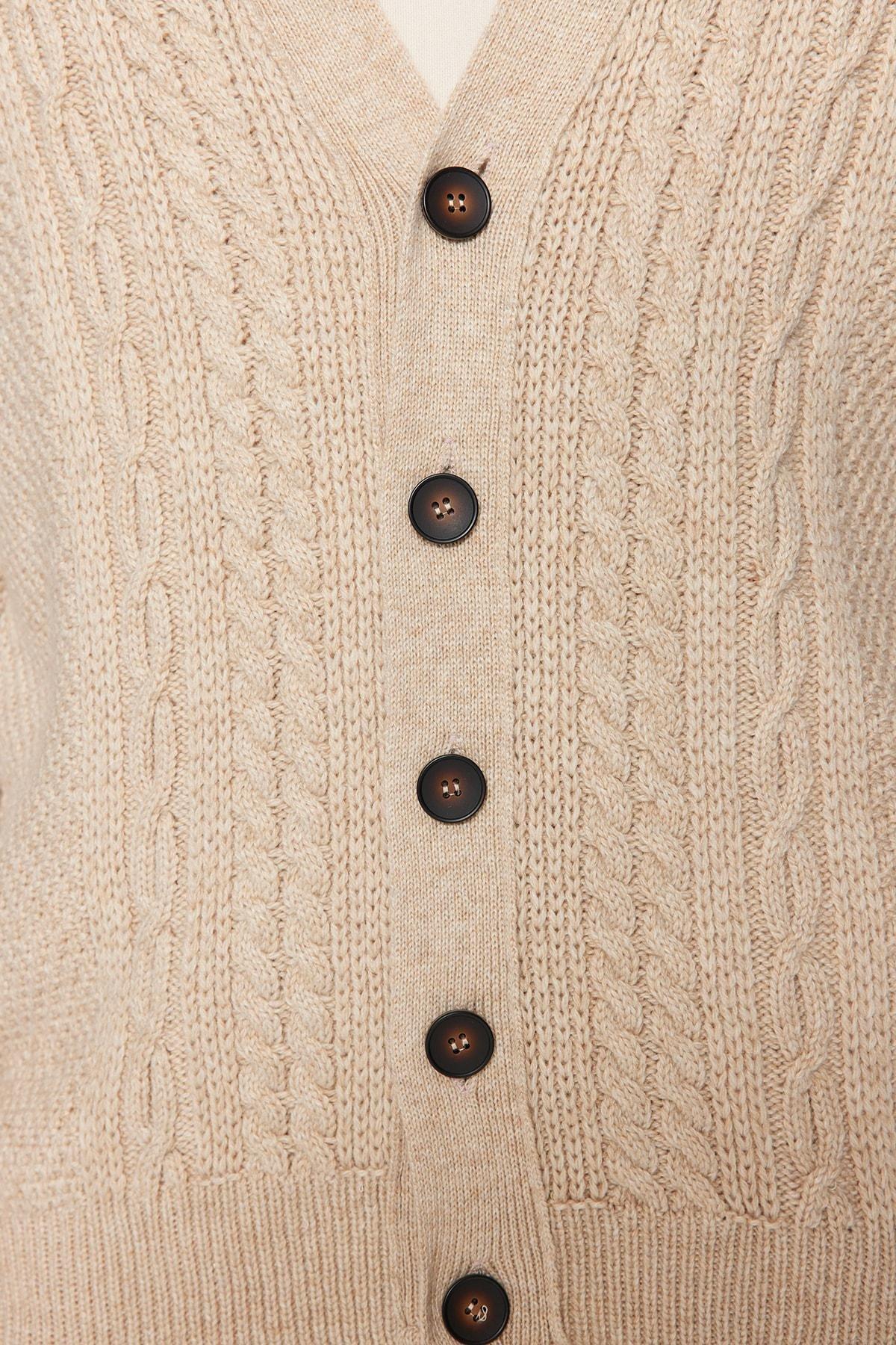 Beige V Neck Cardigan, , large image number 5