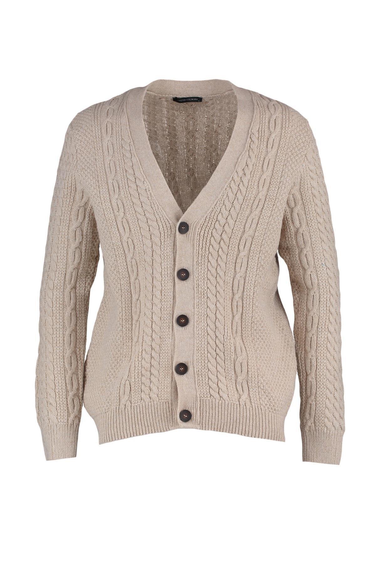 Beige V Neck Cardigan, , large image number 6
