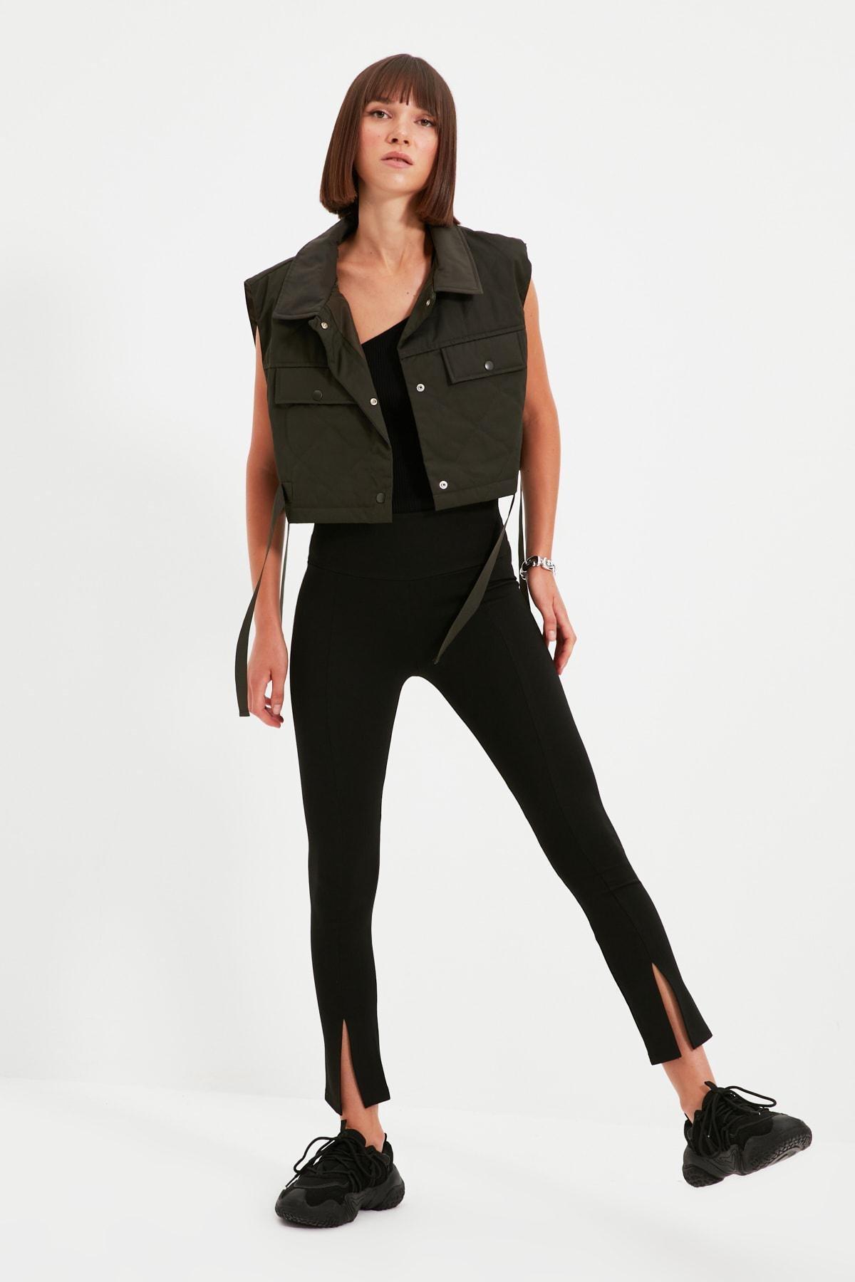 Black High Waist Leggings, Black, large image number 0