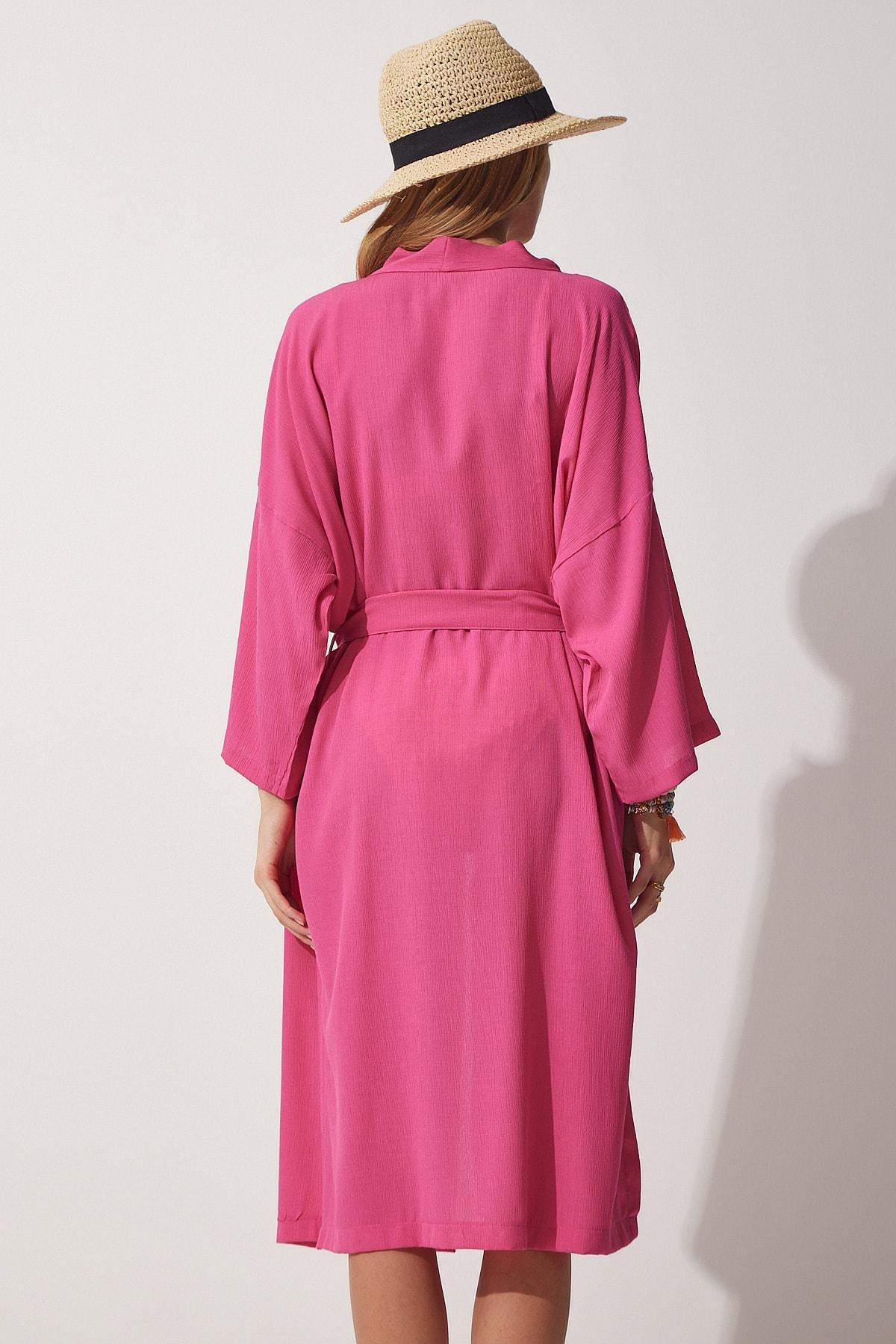 كيمونو بفتحة رقبة V متقاطعة، وردي, DARK PINK, large image number 4