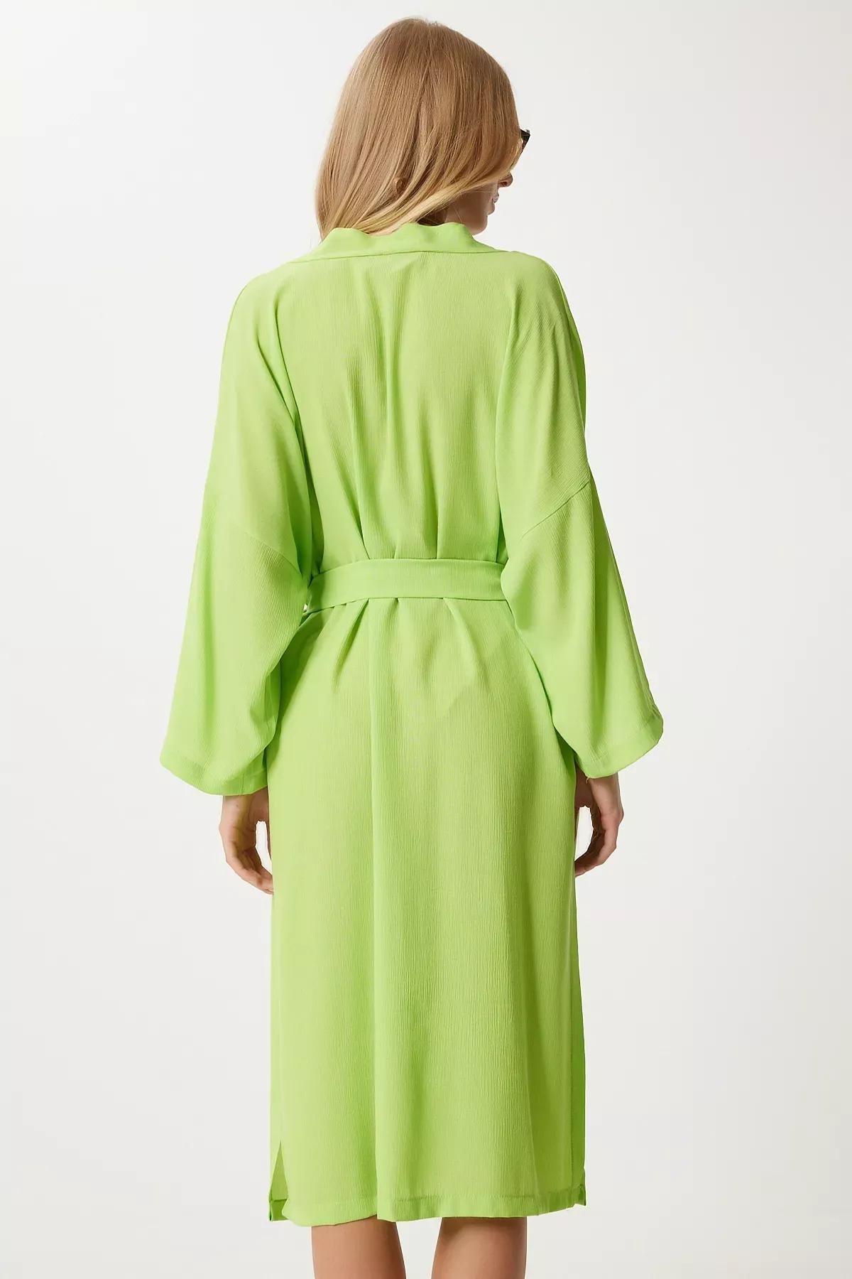 Green Belted Crinkle Kimono, , large image number 4
