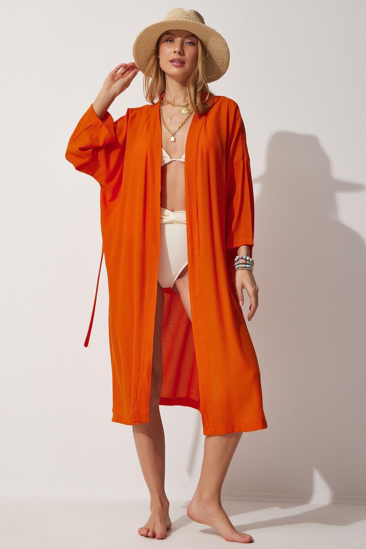 Orange Belted Crinkle Kimono, , large image number 2
