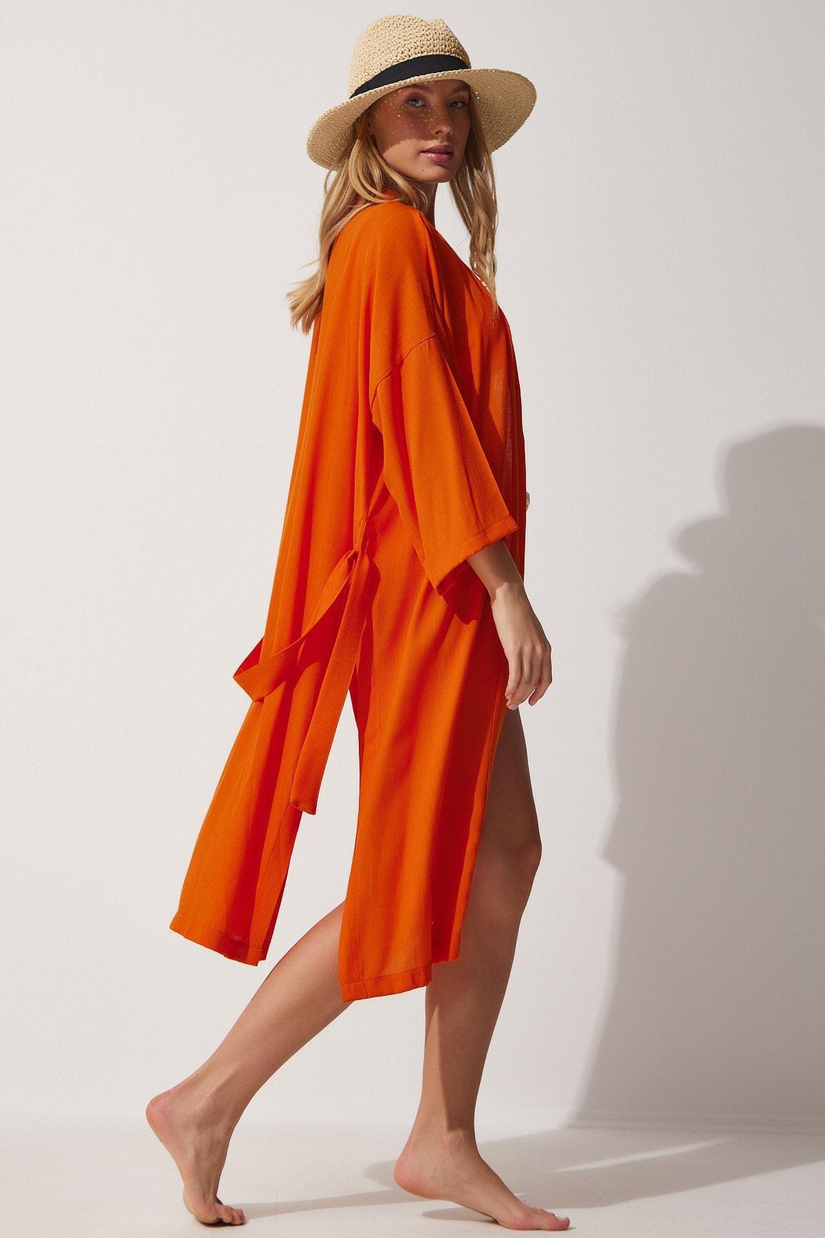 Orange Belted Crinkle Kimono, , large image number 3