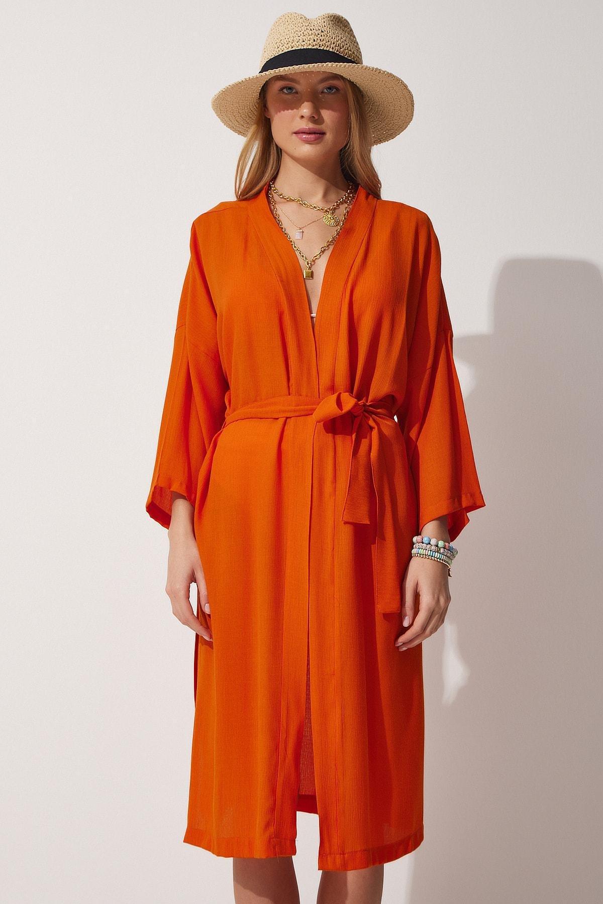 Orange Belted Crinkle Kimono, , large image number 4