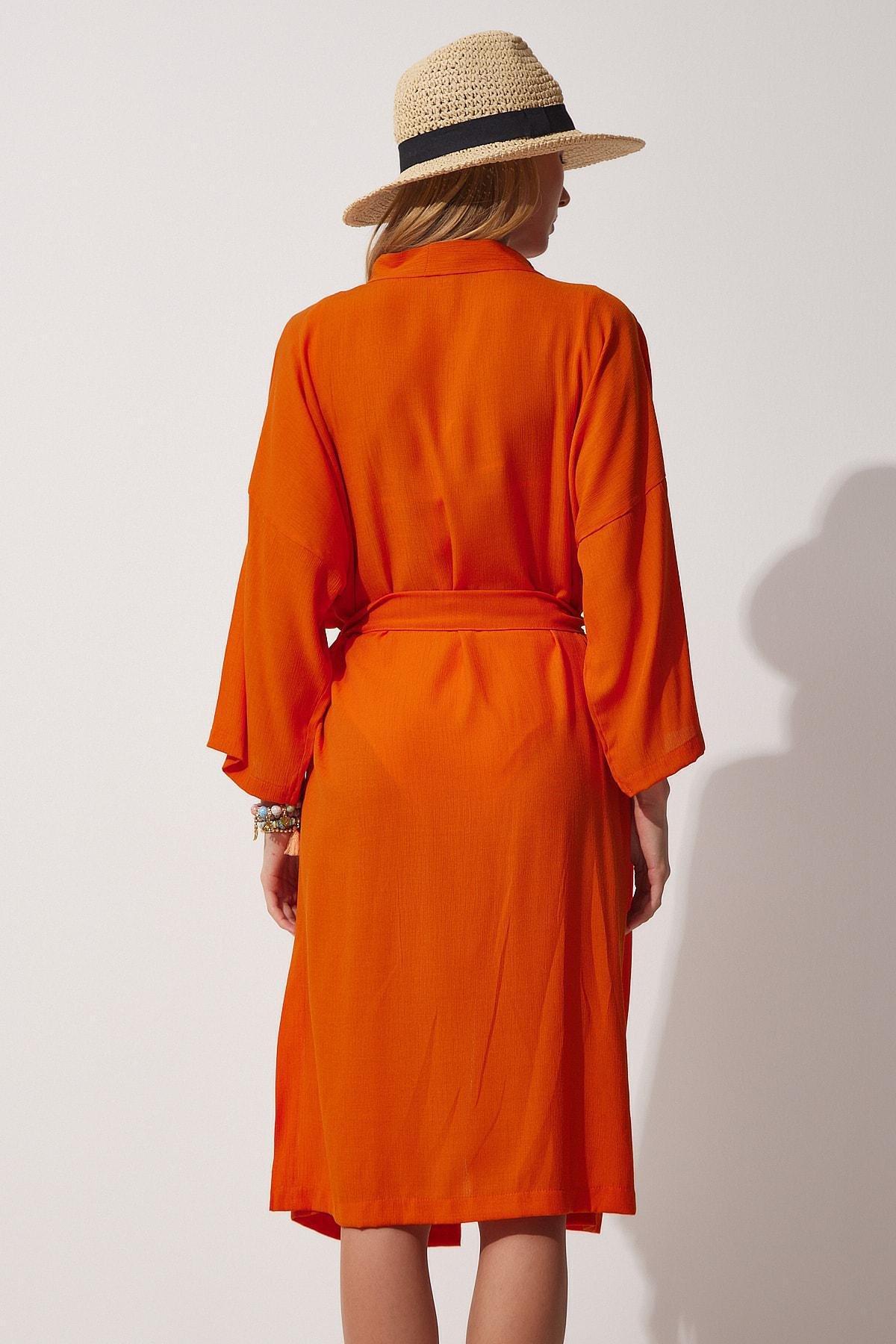 Orange Belted Crinkle Kimono, , large image number 5