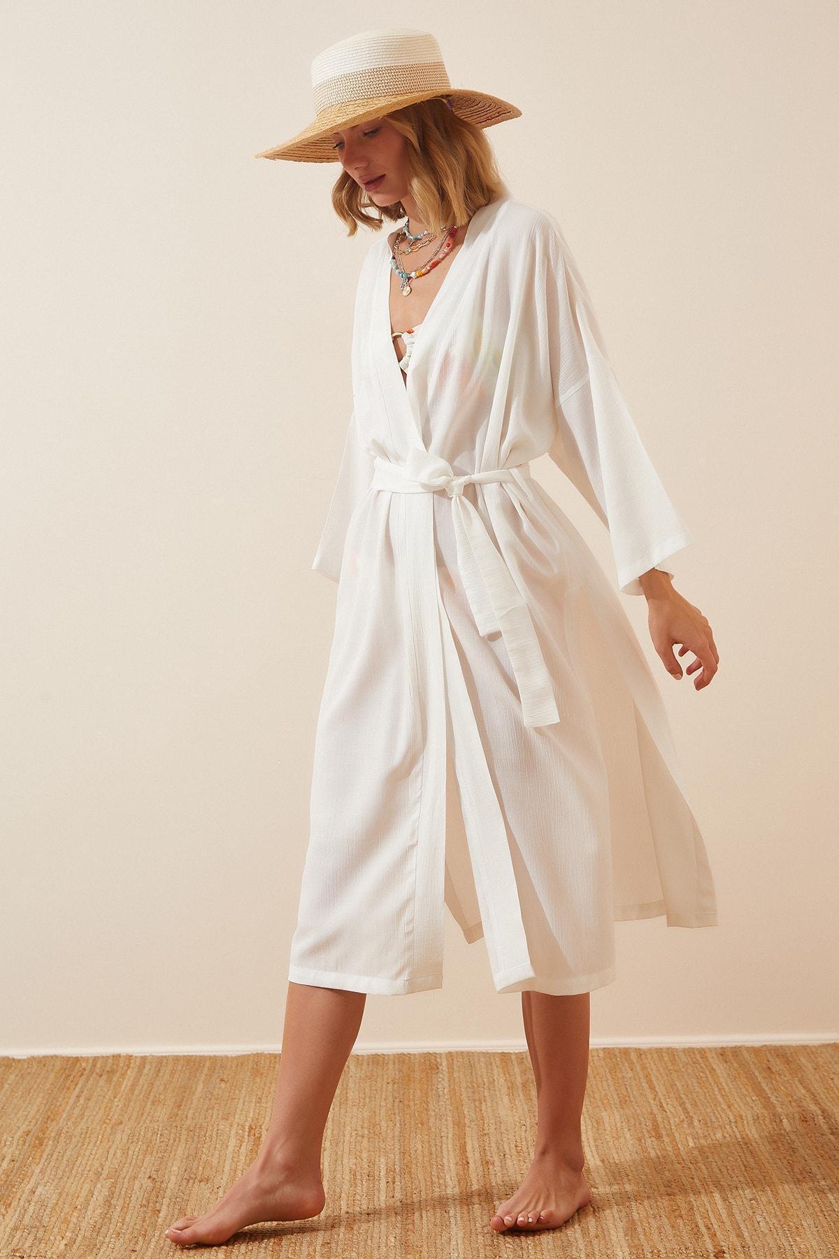 White Cache-Coeur Kimono, , large image number 2
