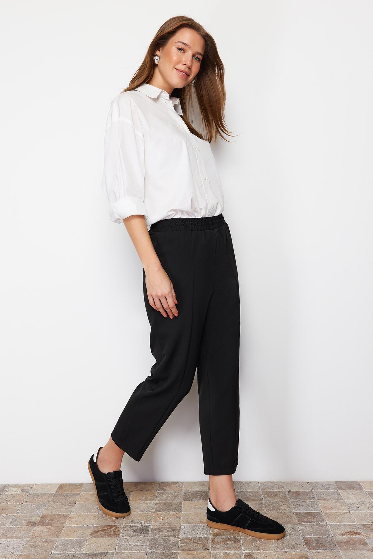 Black Straight Mid Waist Pants, , large image number 1