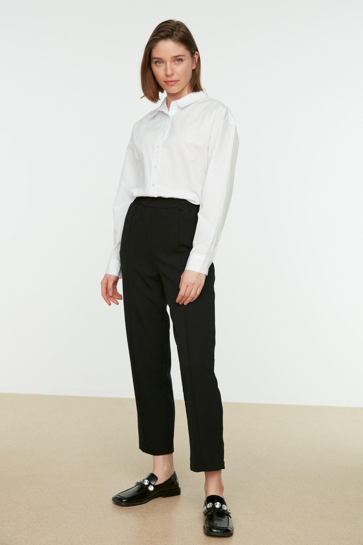 Black Straight Mid Waist Pants, , large image number 2