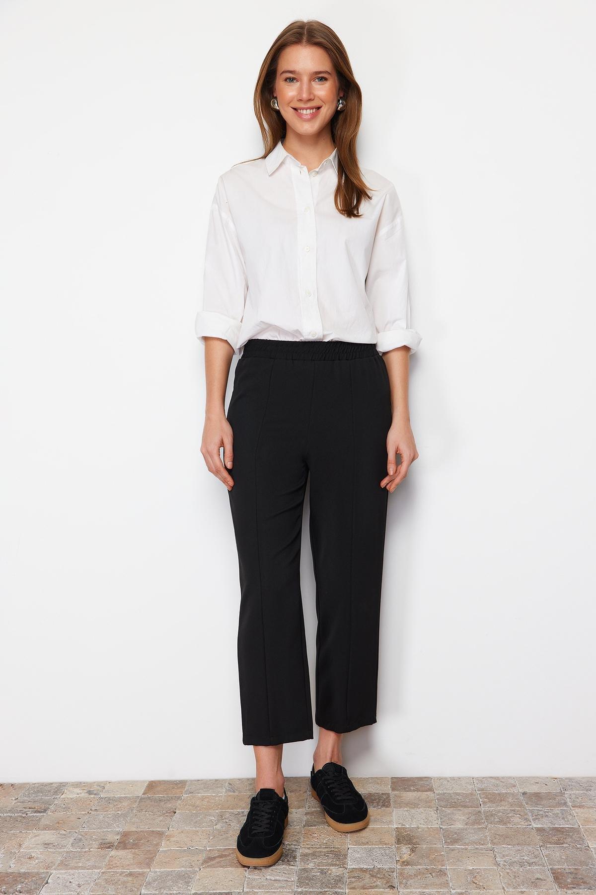 Black Straight Mid Waist Pants, , large image number 3
