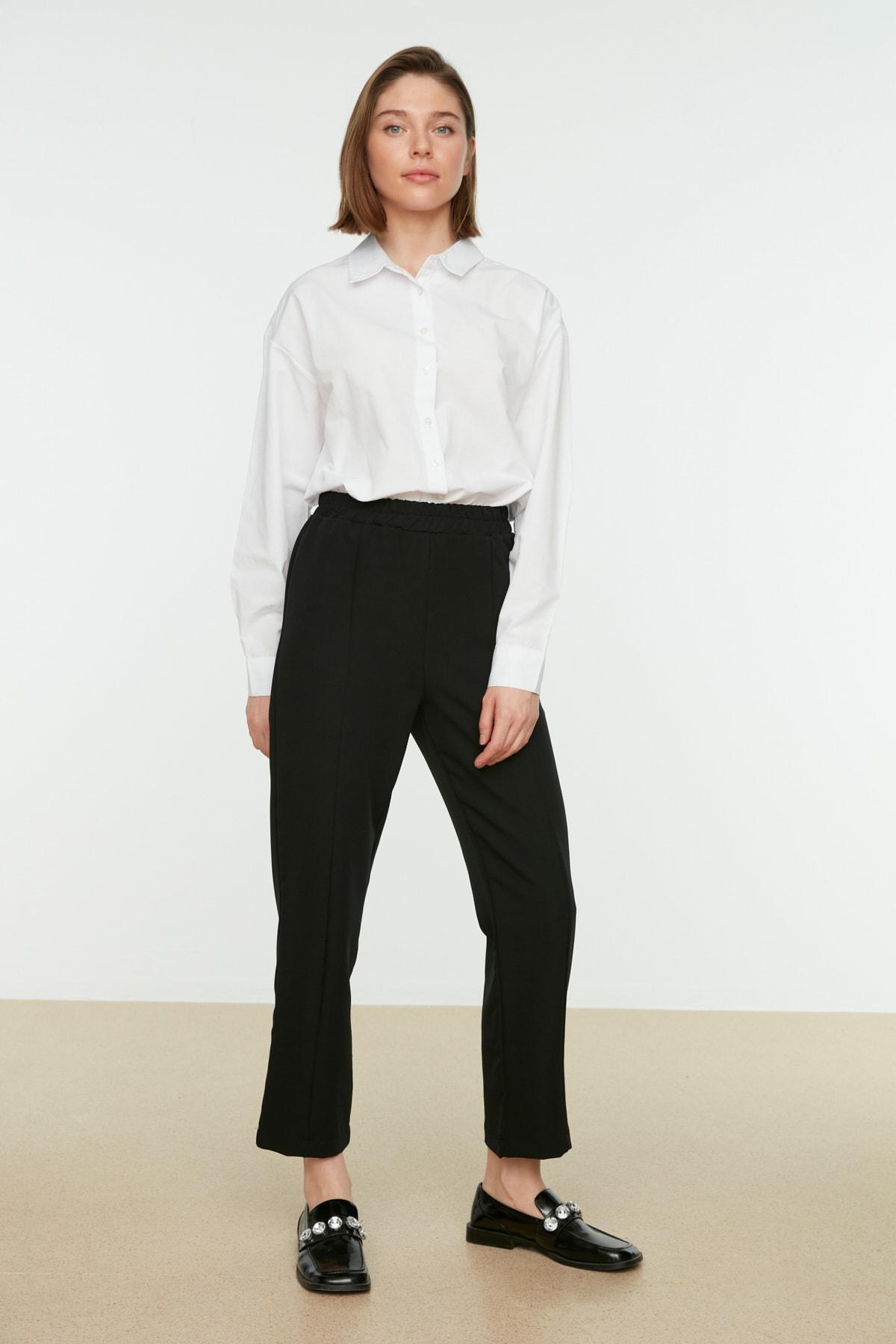 Black Straight Mid Waist Pants, , large image number 4