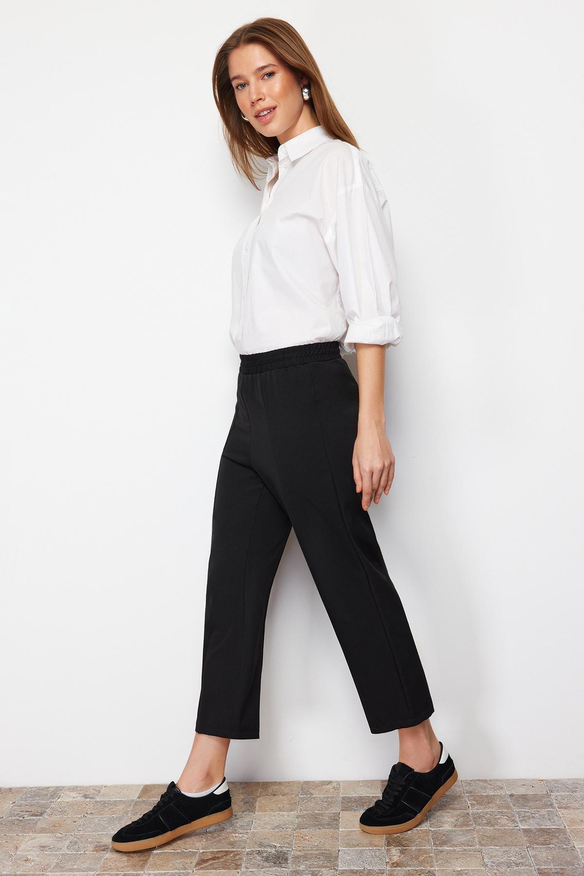 Black Straight Mid Waist Pants, , large image number 5
