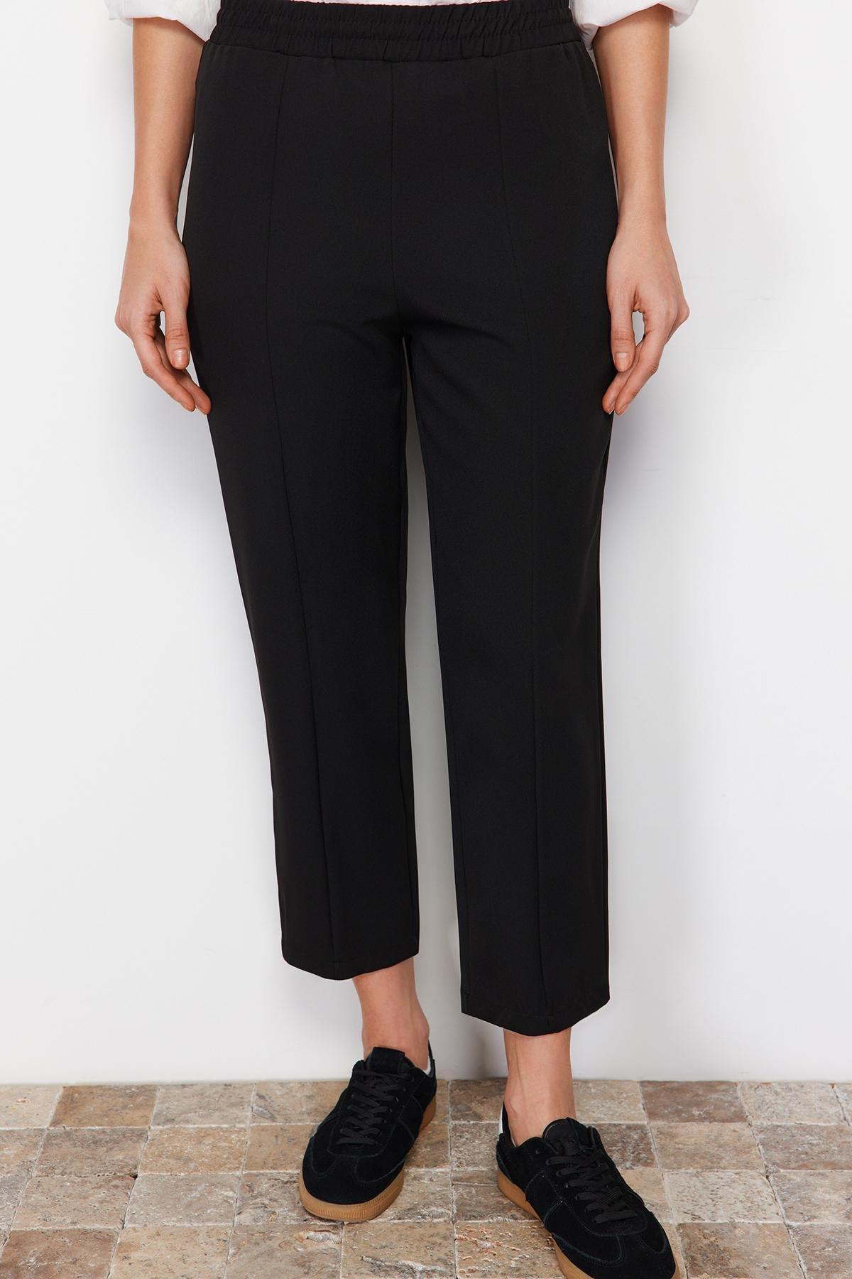 Black Straight Mid Waist Pants, , large image number 7