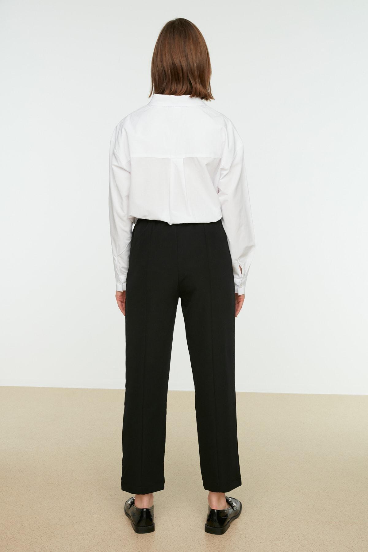 Black Straight Mid Waist Pants, , large image number 8