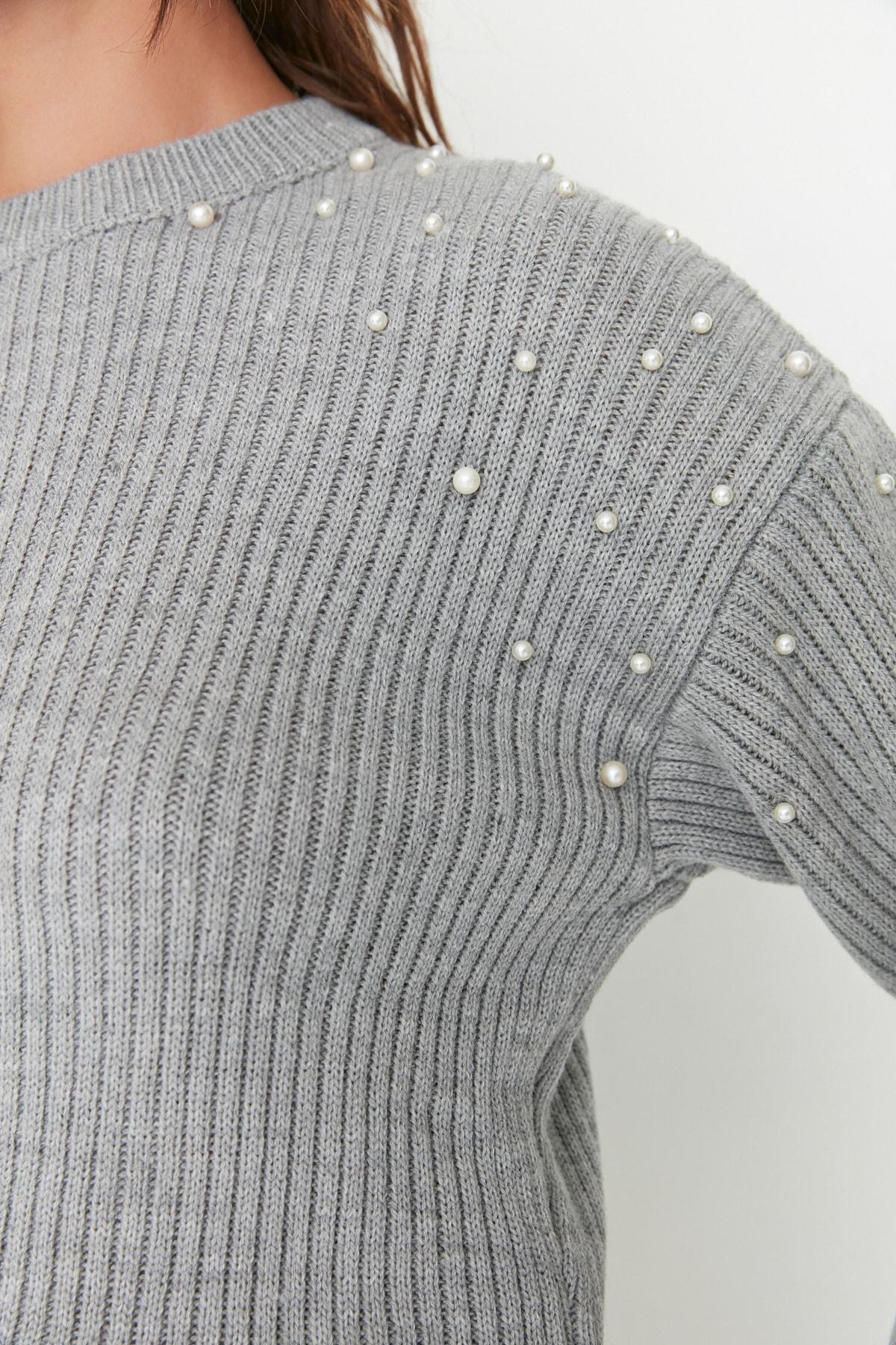 Gray Crew Neck Knitwear Sweater, , large image number 3
