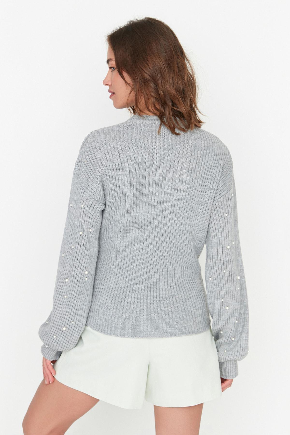Gray Crew Neck Knitwear Sweater, , large image number 4