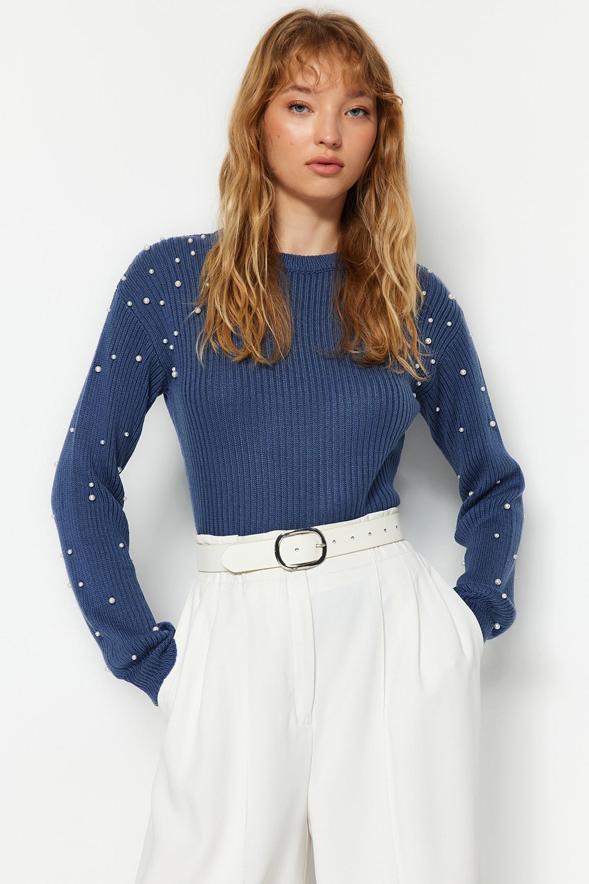 Blue Off-Shoulder Sweater, , large image number 0