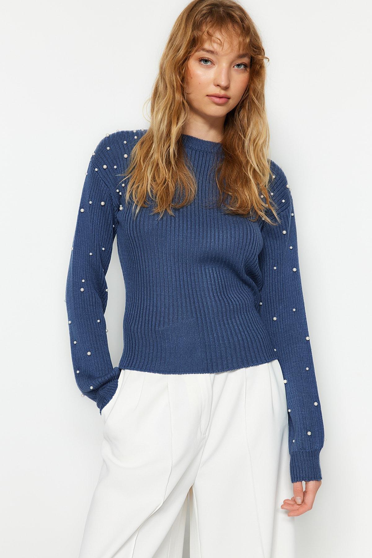Blue Off-Shoulder Sweater, , large image number 3