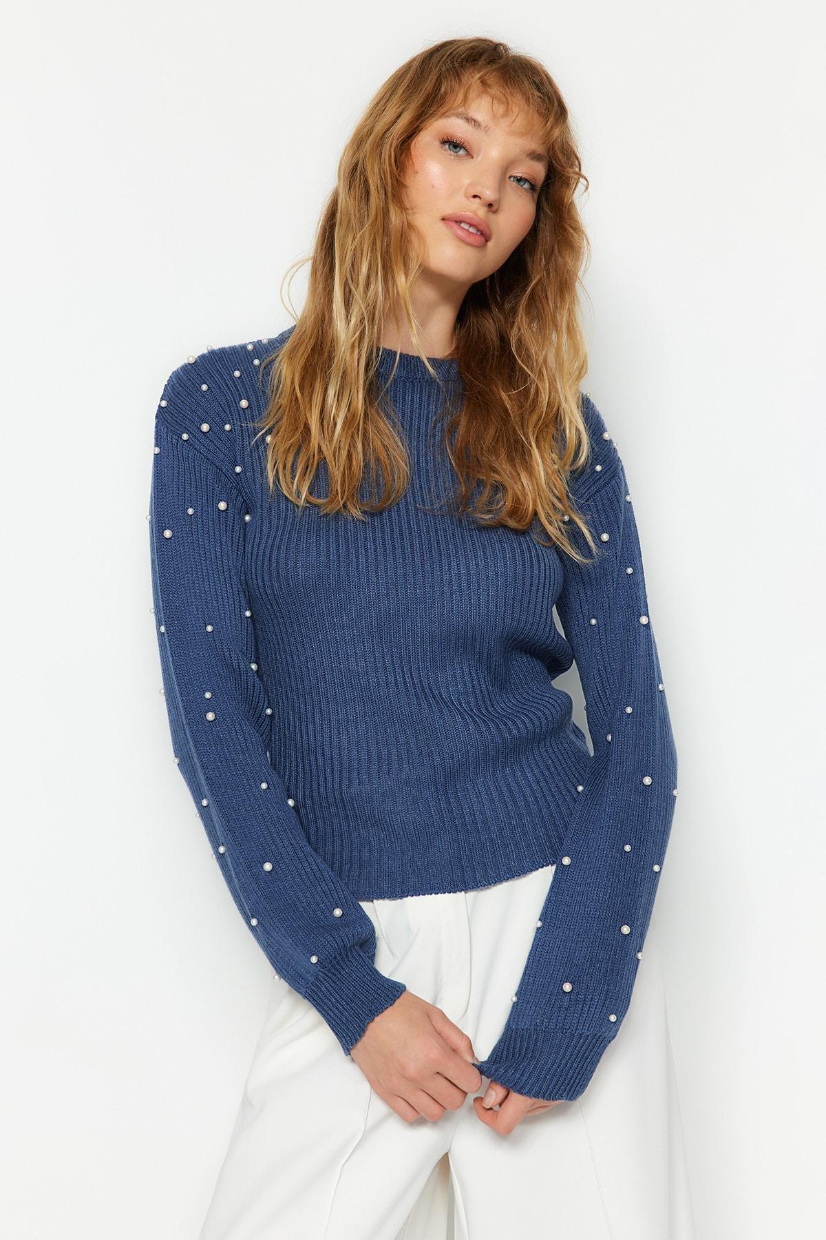 Blue Off-Shoulder Sweater, , large image number 4