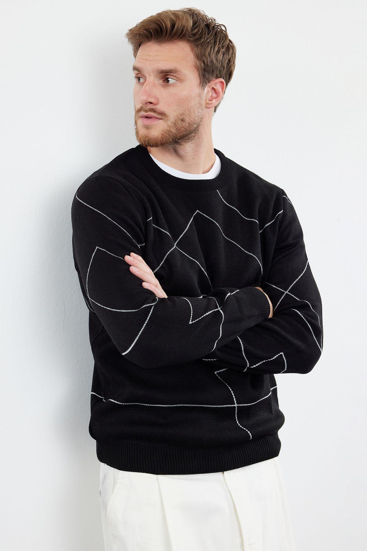 Black Abstract Casual Sweater TMNAW22KZ0662, , medium