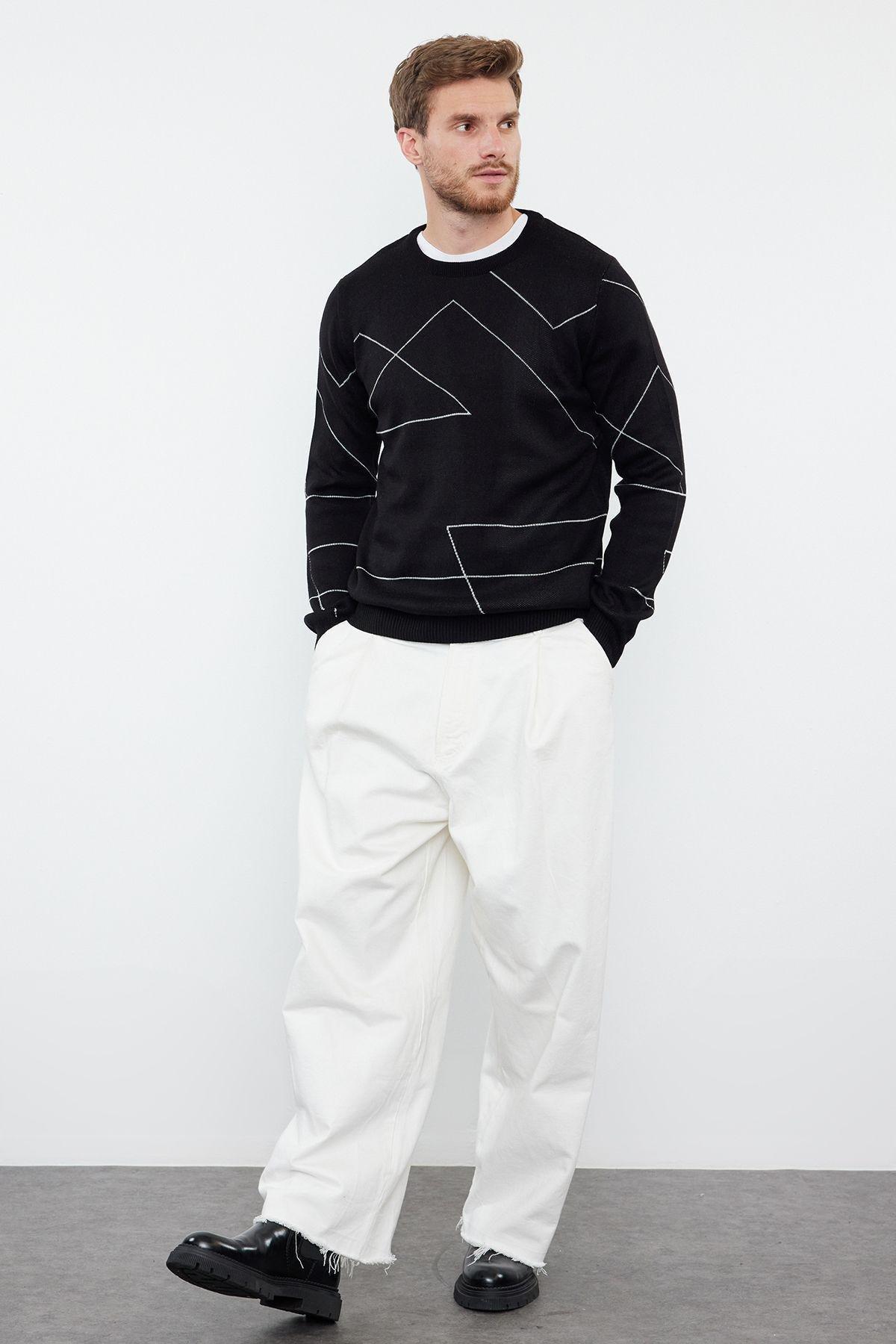 Black Abstract Casual Sweater TMNAW22KZ0662, BLACK, large image number 1