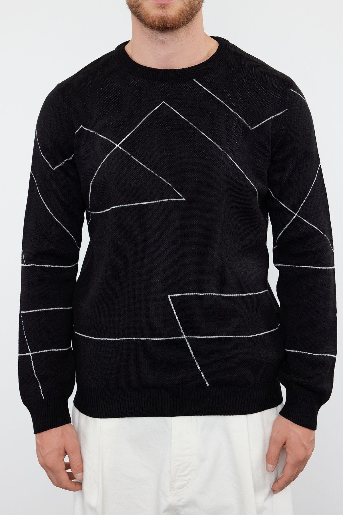 Black Abstract Casual Sweater TMNAW22KZ0662, BLACK, large image number 2