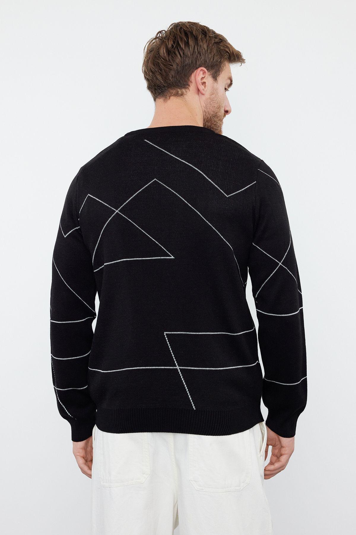 Black Abstract Casual Sweater TMNAW22KZ0662, BLACK, large image number 4