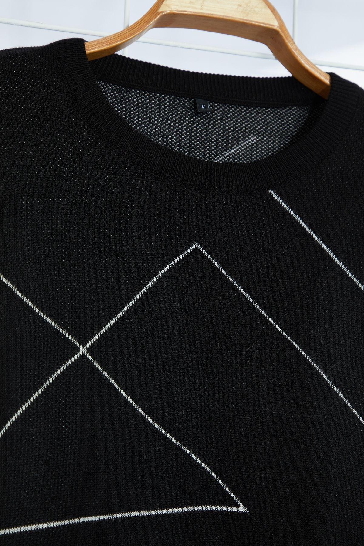 Black Abstract Casual Sweater TMNAW22KZ0662, BLACK, large image number 5