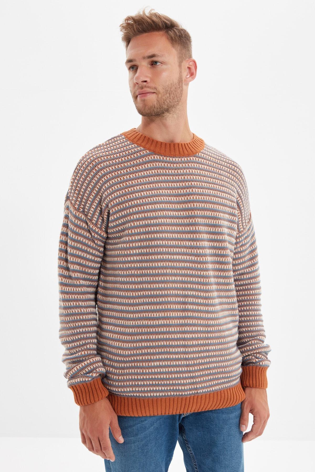 Brown Crew Neck Sweater, Brown, medium