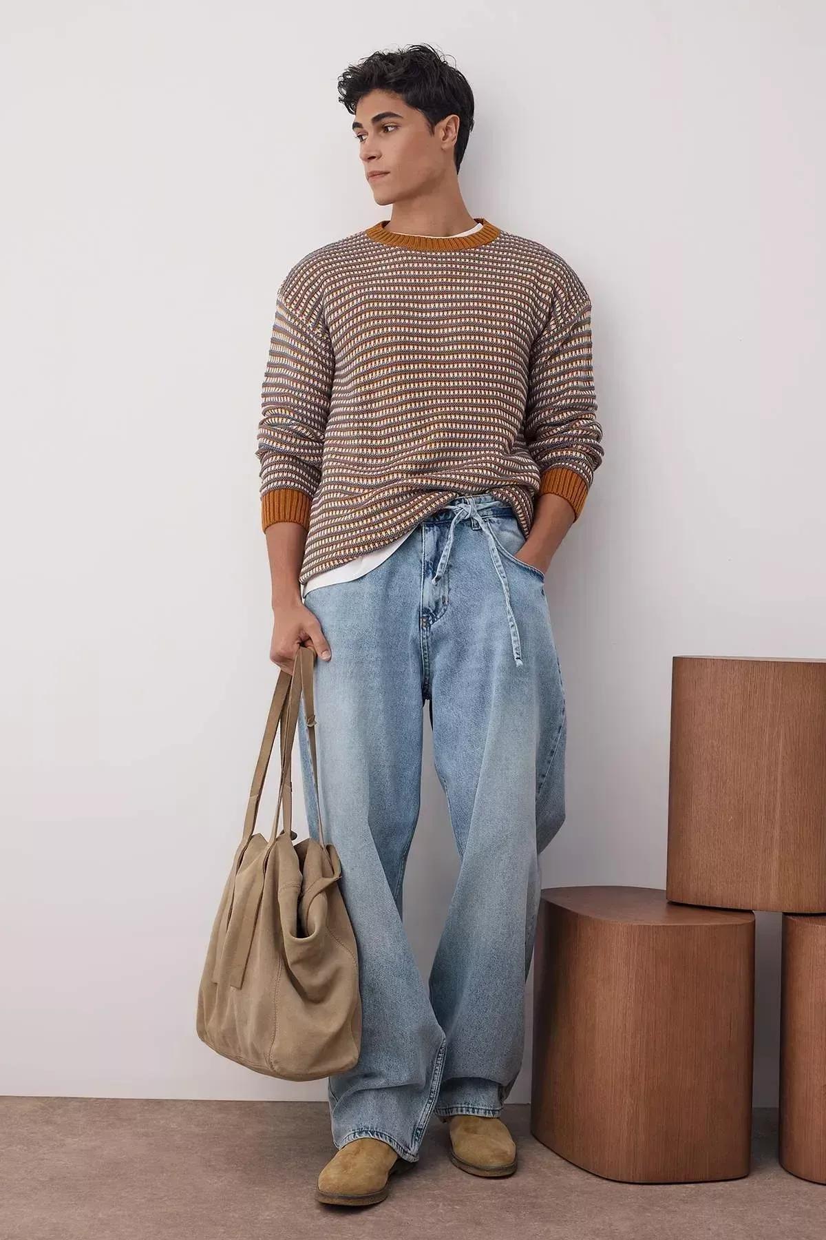 Brown Crew Neck Sweater, Brown, large image number 1