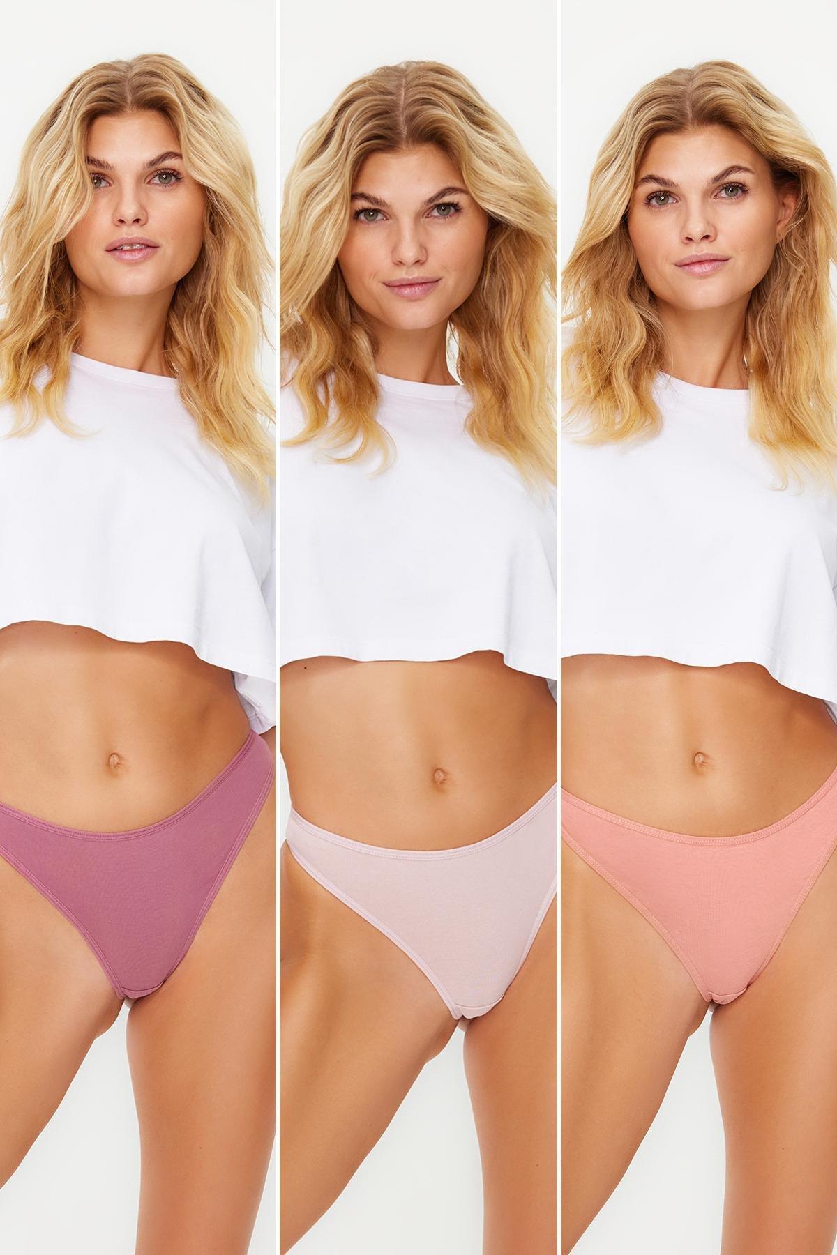 Multicolour Cotton Knitted Thong, Set of 3, , medium