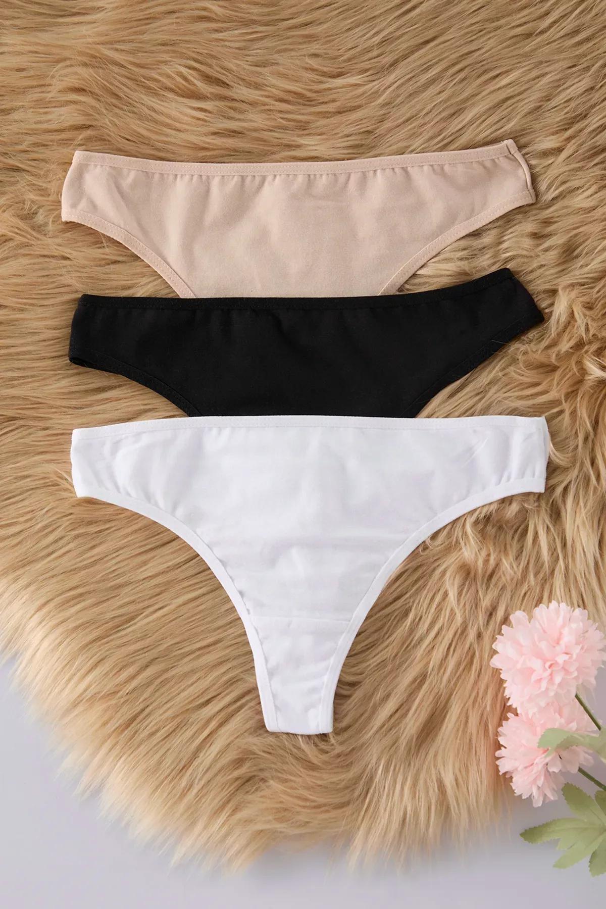 Black-White Thong Panties,set of 3, , large image number 0