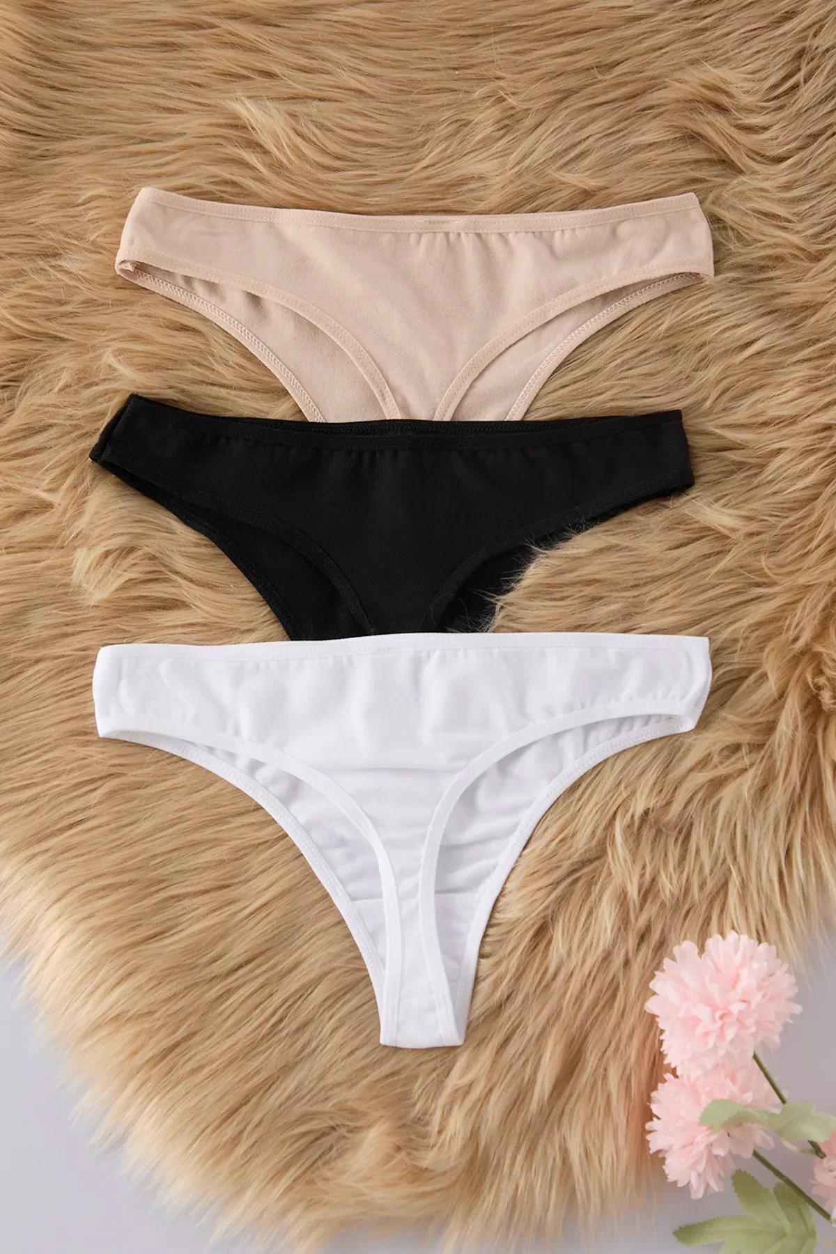 Black-White Thong Panties,set of 3, , large image number 3