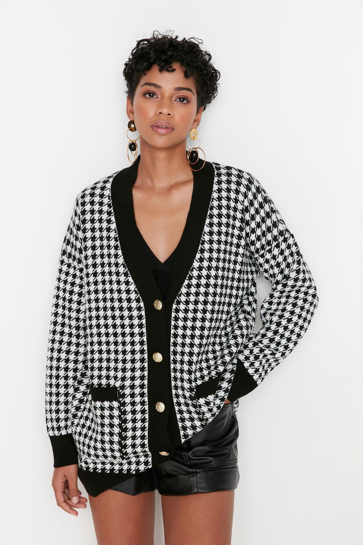 Black V-Neck Cardigan, , large image number 0