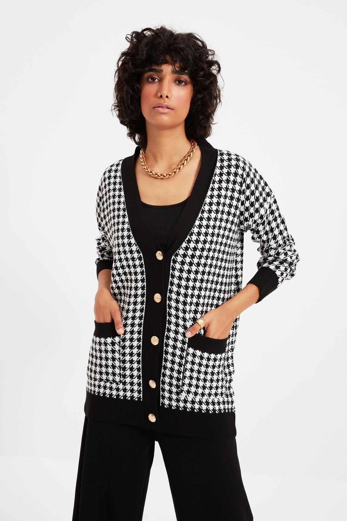 Black V-Neck Cardigan, Black, large image number 8