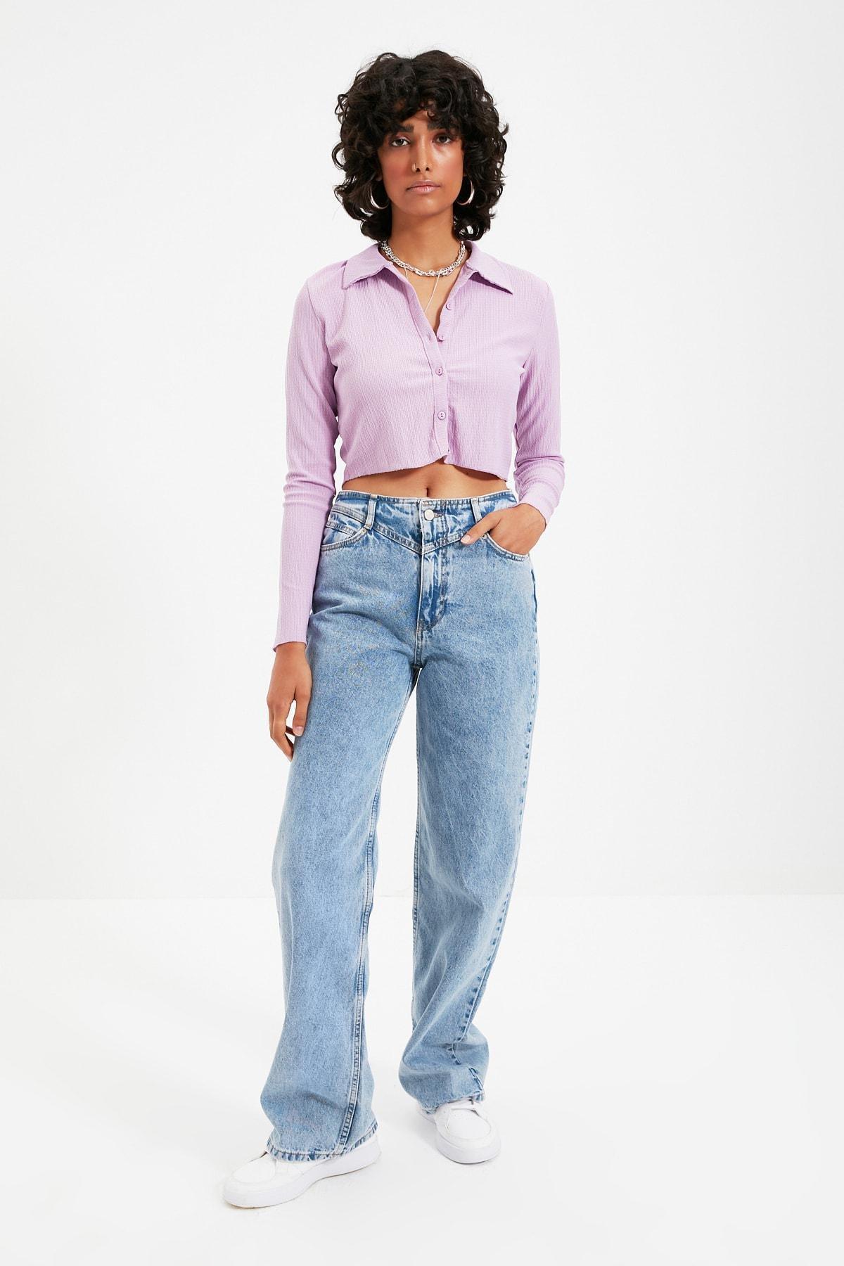 Purple Polo Neck Crop Top, , large image number 1