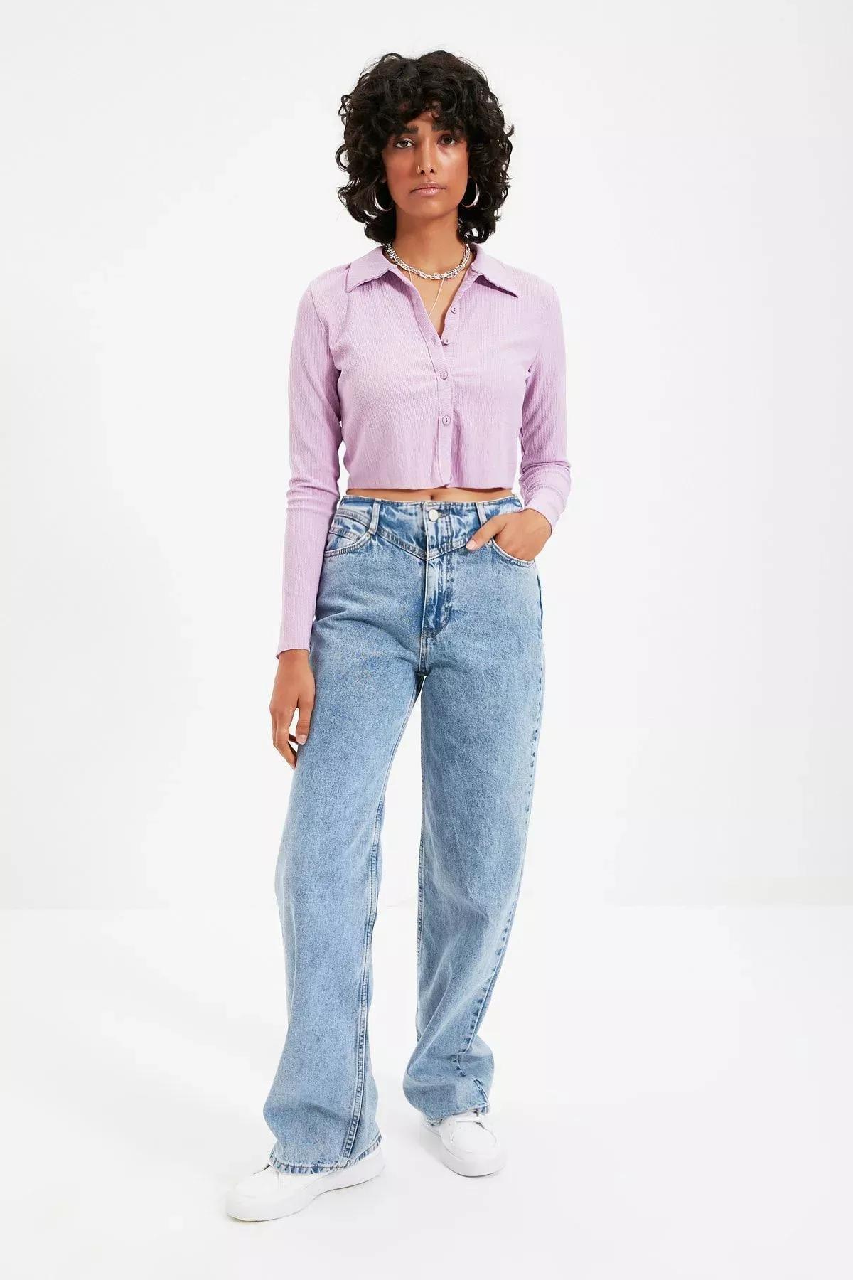 Purple Polo Neck Crop Top, , large image number 1