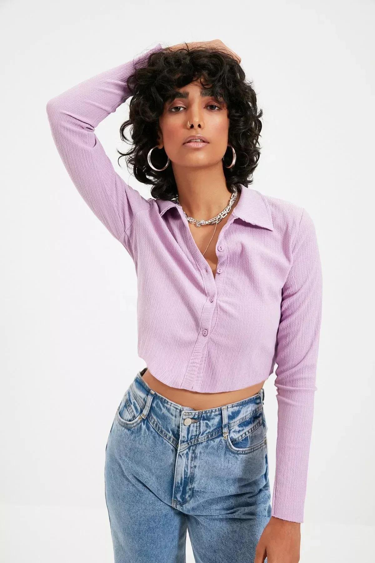 Purple Polo Neck Crop Top, , large image number 2